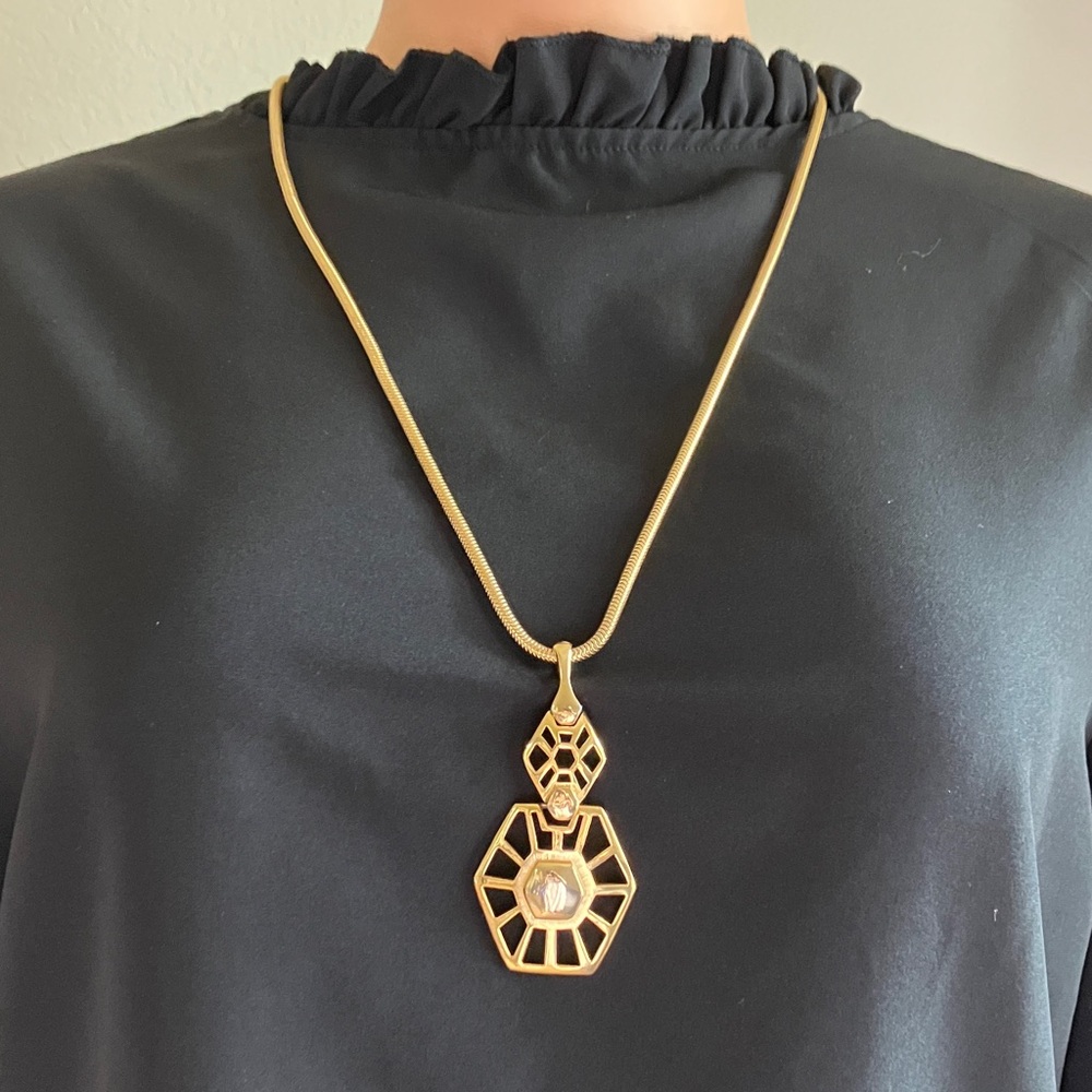 Gold tone Geometric Pendant Snake Chain‎ Necklace